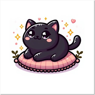 Kawaii Black Cat Posters and Art